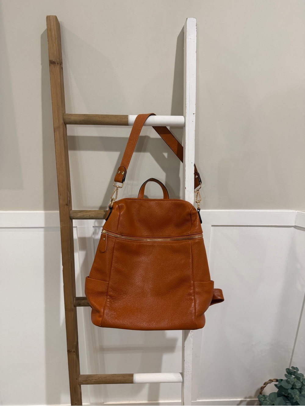 Leather Convertible Backpack - Cognac